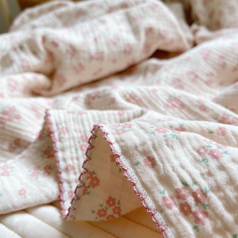 BuLuTu Baby Nursery Throw Blanket Cotton Muslin Kids Blanket with Cute Galsang Flowers Crib/Cradle Quilt Thin Summer Quilt for Boys,Girls,Toddler Breathable,Lightweight Machine Washable 47"x51" - Image 5